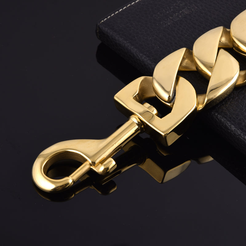 MY DOG CHAIN 18K Gold Plated Smooth Polished Heavy Cuban Link Carabiner Buckle 32mm Width Big Dog Leash